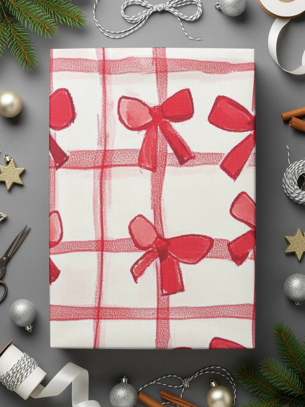 Red Bow Plaid Seamless Digital Paper, Festive Gift Wrap Pattern, Digital Download, Scrapbooking Paper, Christmas Design, Fabric Print - Moore and Mountain