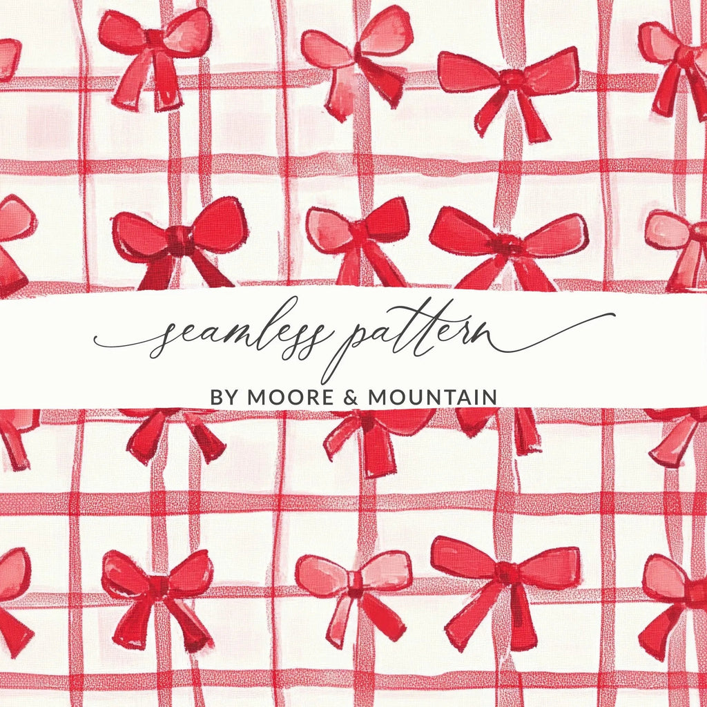 Red Bow Plaid Seamless Digital Paper, Festive Gift Wrap Pattern, Digital Download, Scrapbooking Paper, Christmas Design, Fabric Print - Moore and Mountain