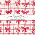 Red Bow Plaid Seamless Digital Paper, Festive Gift Wrap Pattern, Digital Download, Scrapbooking Paper, Christmas Design, Fabric Print - Moore and Mountain