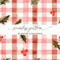Red Buffalo Check Christmas Plaid With Holly Berries Seamless Pattern Checkered Xmas - Moore and Mountain