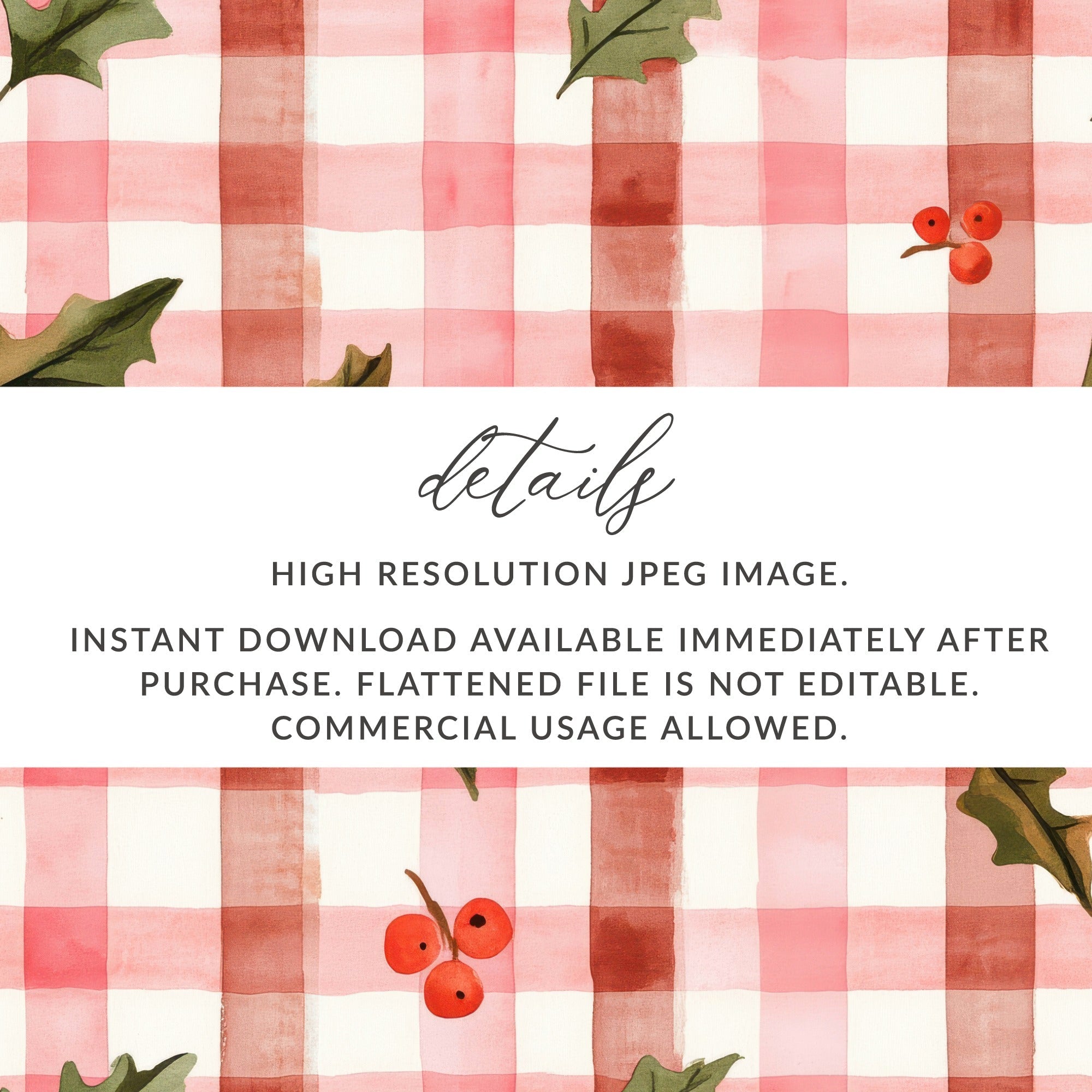 Red Buffalo Check Christmas Plaid With Holly Berries Seamless Pattern Checkered Xmas - Moore and Mountain