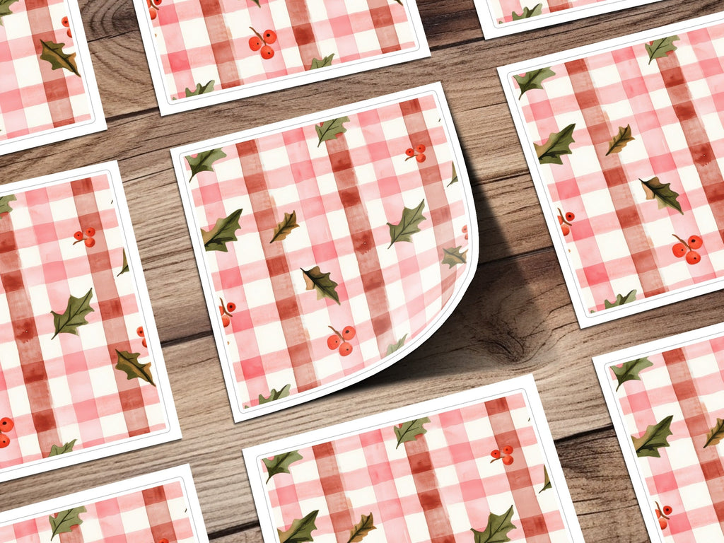 Red Buffalo Check Christmas Plaid With Holly Berries Seamless Pattern Checkered Xmas - Moore and Mountain