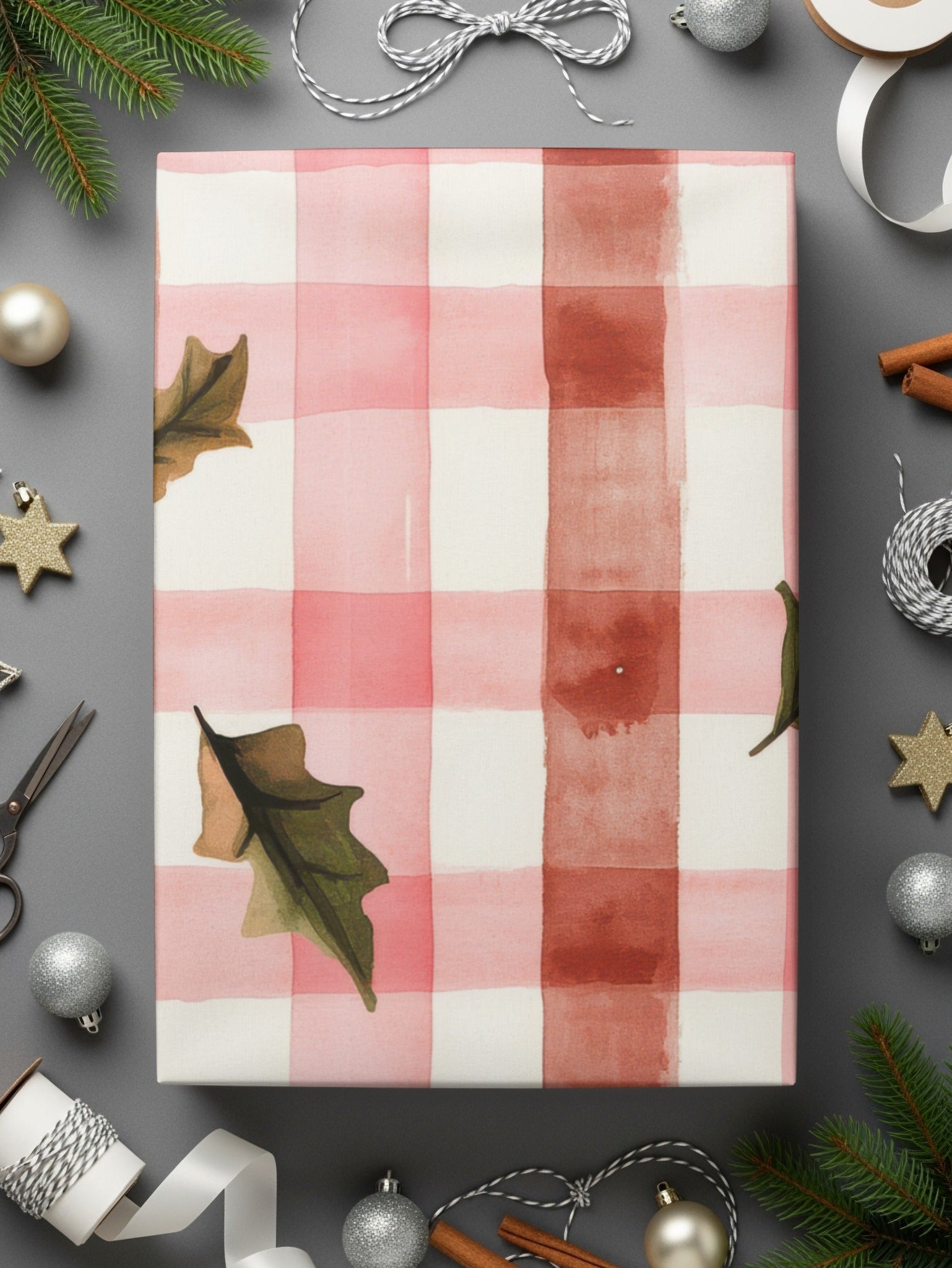 Red Buffalo Check Christmas Plaid With Holly Berries Seamless Pattern Checkered Xmas - Moore and Mountain