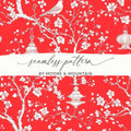 Red Chinoiserie Digital Paper, Floral Seamless Pattern, Bird Lantern Design, Scrapbooking Paper, Digital Download for Commercial Use - Moore and Mountain