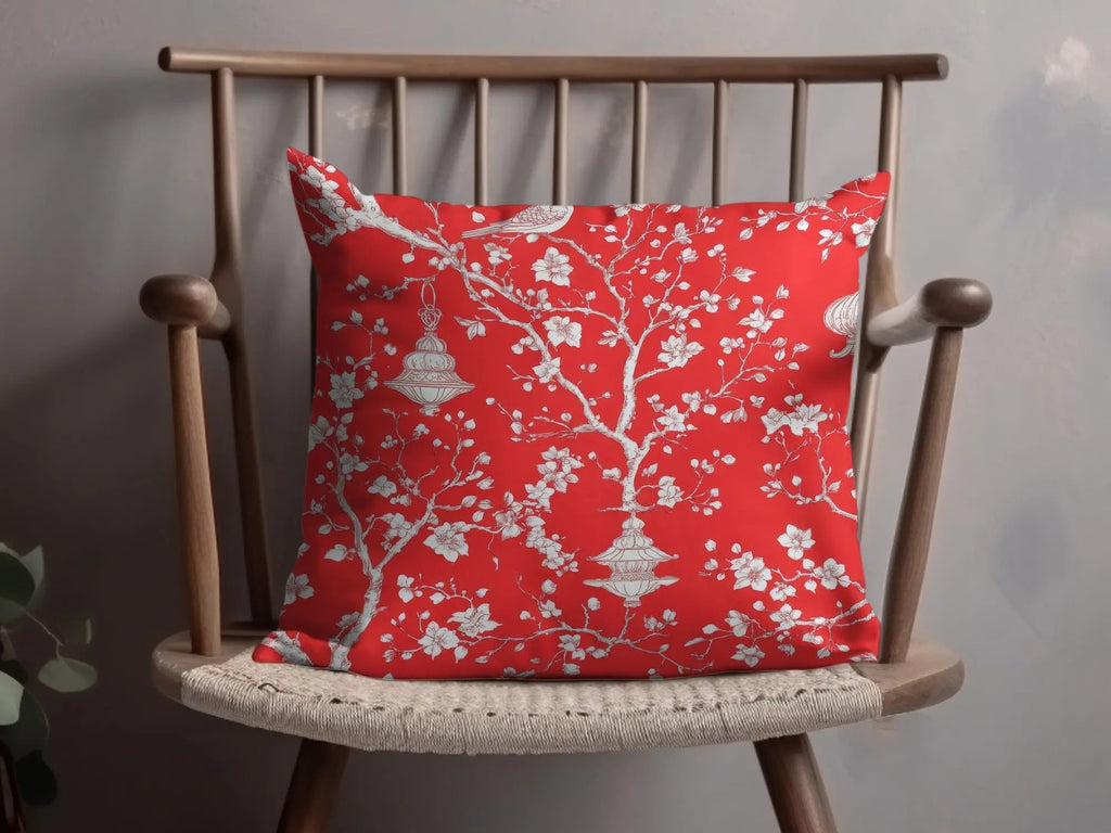 Red Chinoiserie Digital Paper, Floral Seamless Pattern, Bird Lantern Design, Scrapbooking Paper, Digital Download for Commercial Use - Moore and Mountain