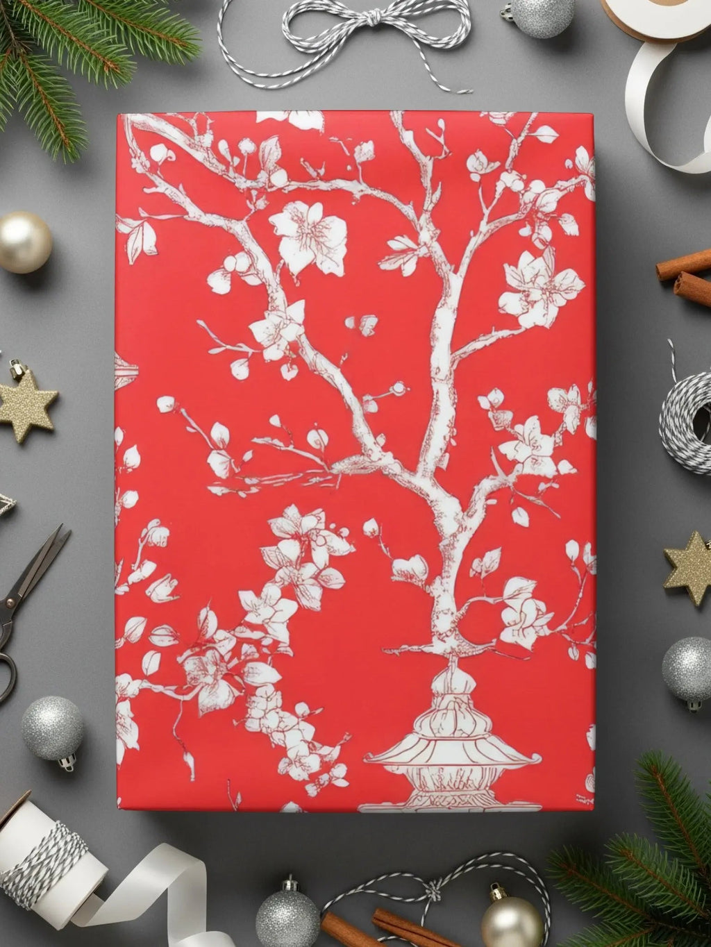 Red Chinoiserie Digital Paper, Floral Seamless Pattern, Bird Lantern Design, Scrapbooking Paper, Digital Download for Commercial Use - Moore and Mountain