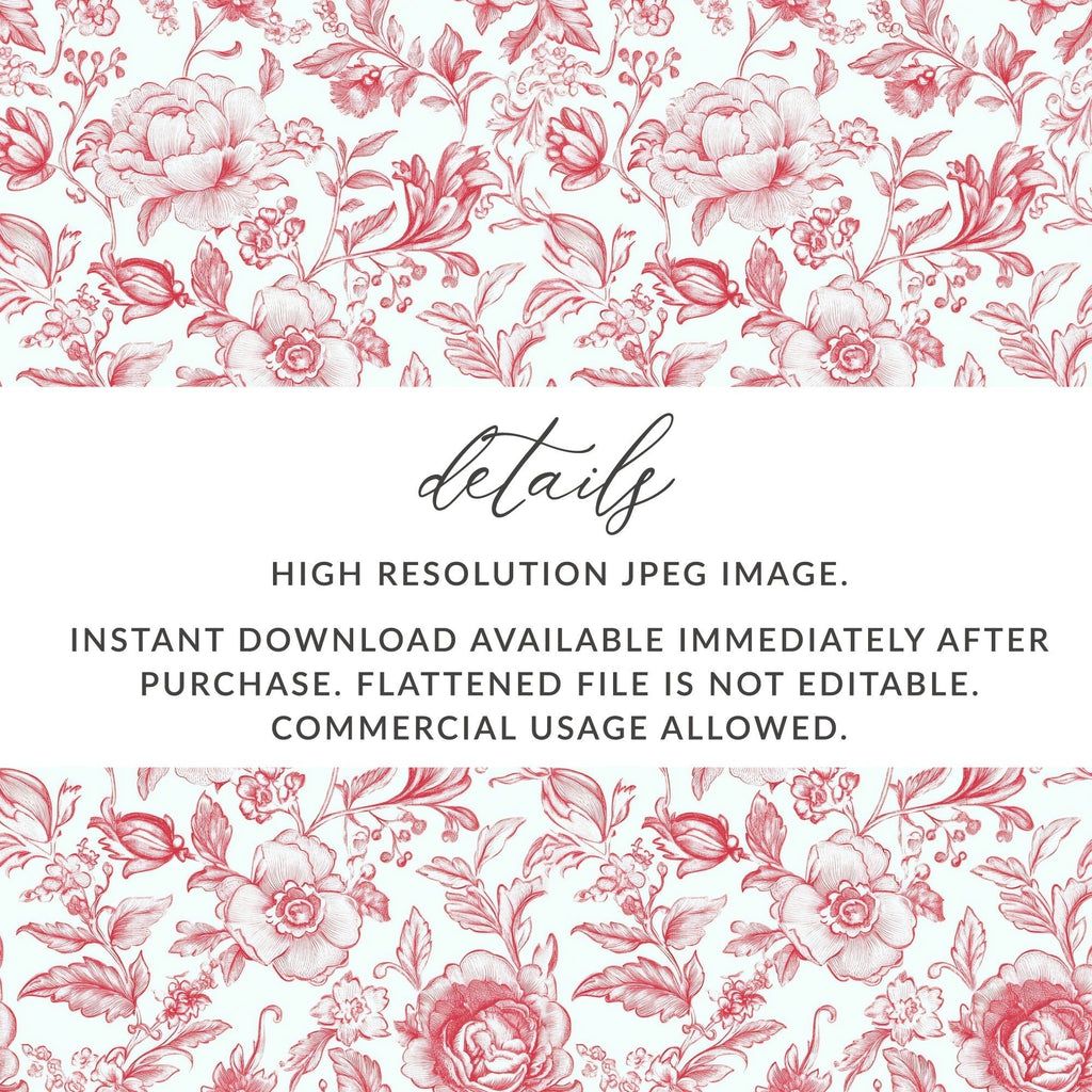 Red Chinoiserie Seamless Rose Pattern, French Toile Blooming Flowers Repeat Pattern Artwork Decoration Digital - Moore and Mountain