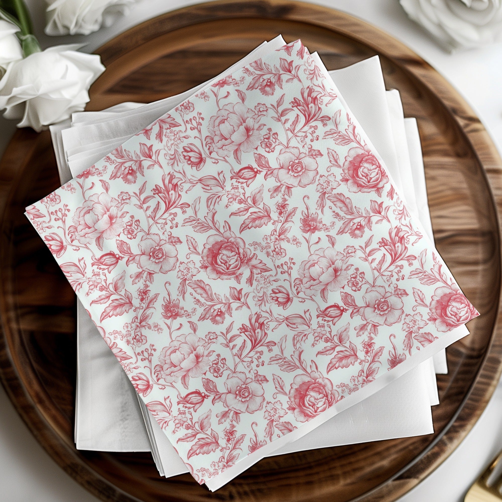 Red Chinoiserie Seamless Rose Pattern, French Toile Blooming Flowers Repeat Pattern Artwork Decoration Digital - Moore and Mountain