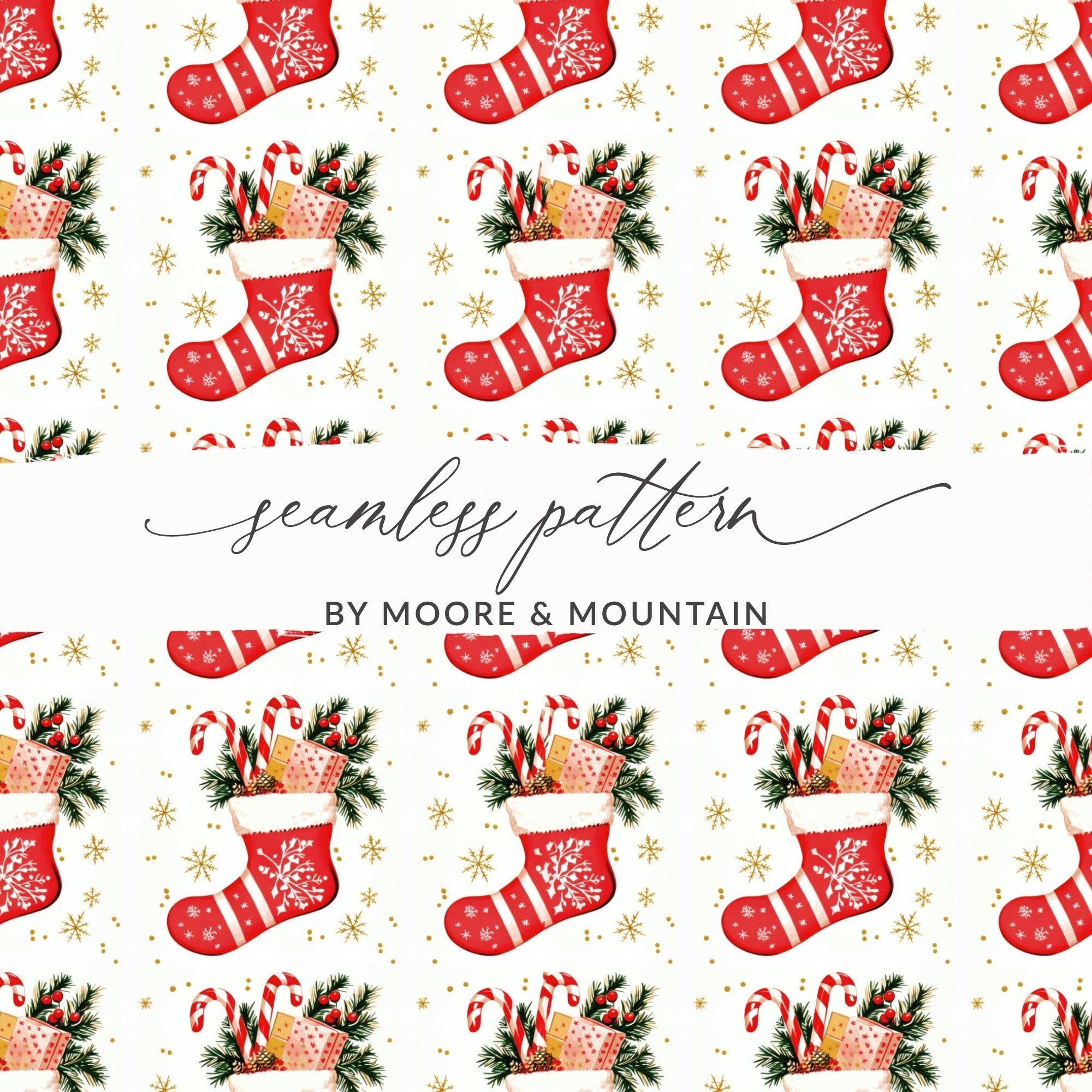 Red Christmas Stocking Digital Paper, Holiday Pattern, Gift Wrap, Scrapbooking, Winter Print, Festive Design, Christmas Decor - Moore and Mountain