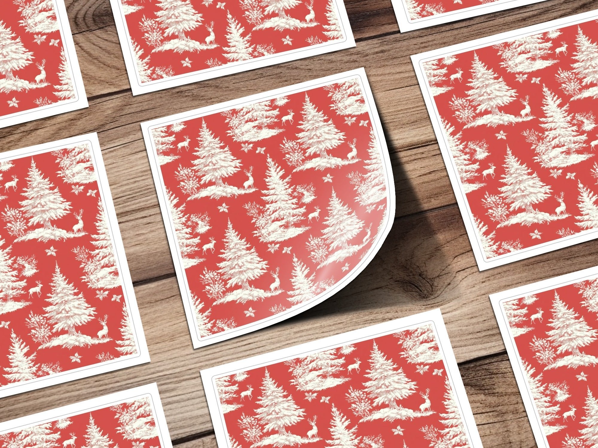 Red Christmas Toile Digital Pattern, Seamless Winter Deer Forest Print, Holiday Fabric Design, Festive Paper Download, Repeating Tile Image - Moore and Mountain