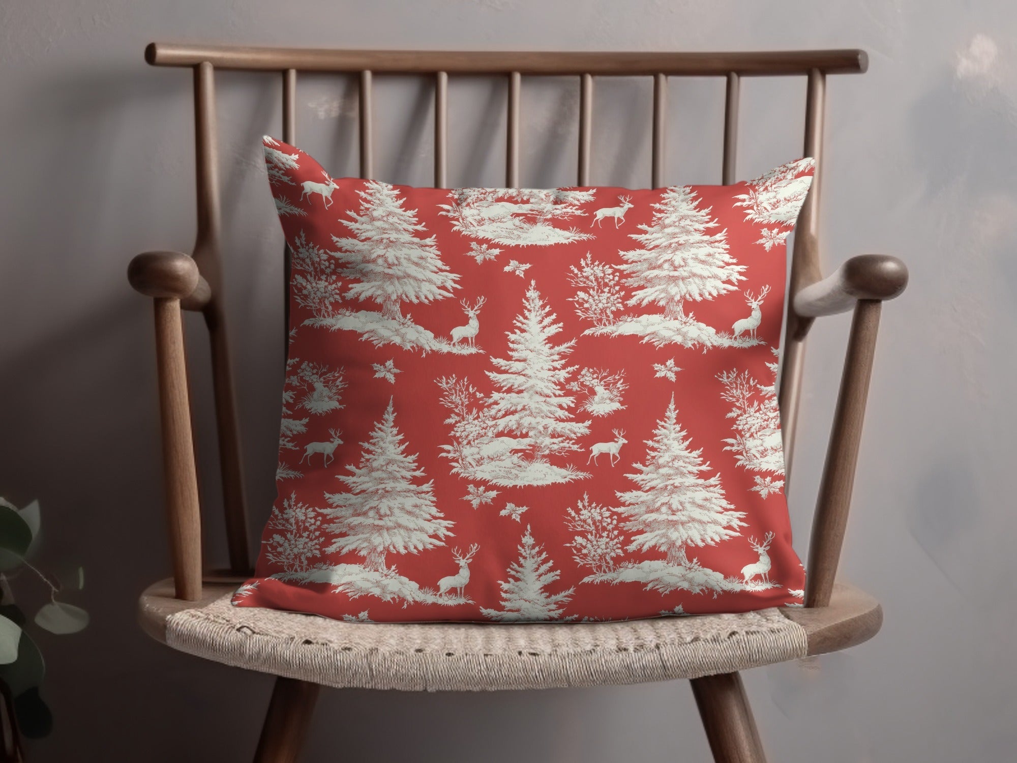 Red Christmas Toile Digital Pattern, Seamless Winter Deer Forest Print, Holiday Fabric Design, Festive Paper Download, Repeating Tile Image - Moore and Mountain