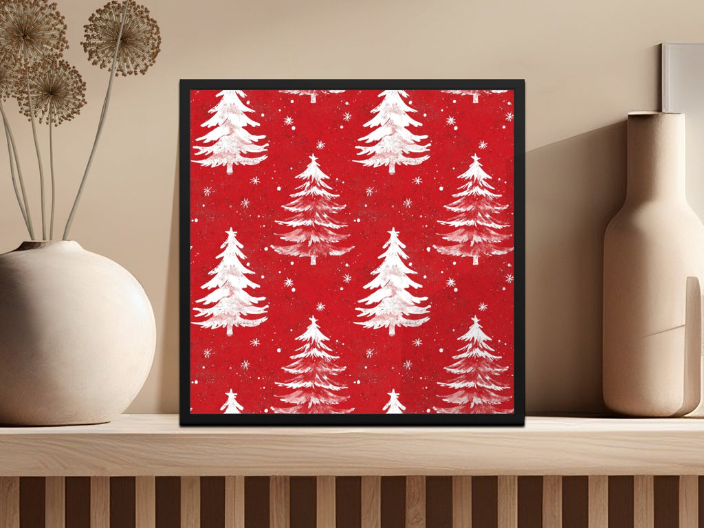 Red Christmas Tree Digital Paper, White Pine Tree Pattern, Holiday Scrapbook Paper, Winter Seamless Pattern, Christmas Background - Moore and Mountain