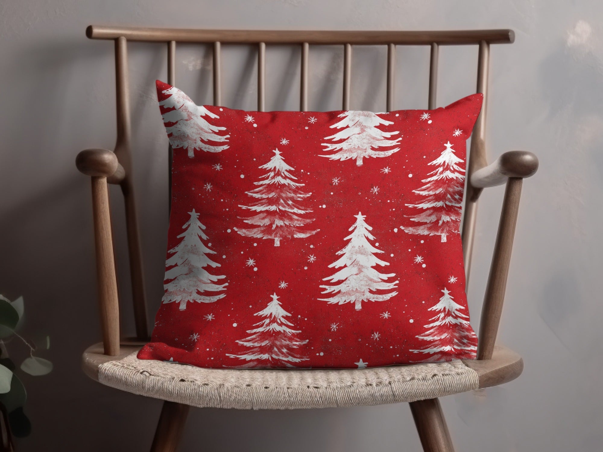 Red Christmas Tree Digital Paper, White Pine Tree Pattern, Holiday Scrapbook Paper, Winter Seamless Pattern, Christmas Background - Moore and Mountain