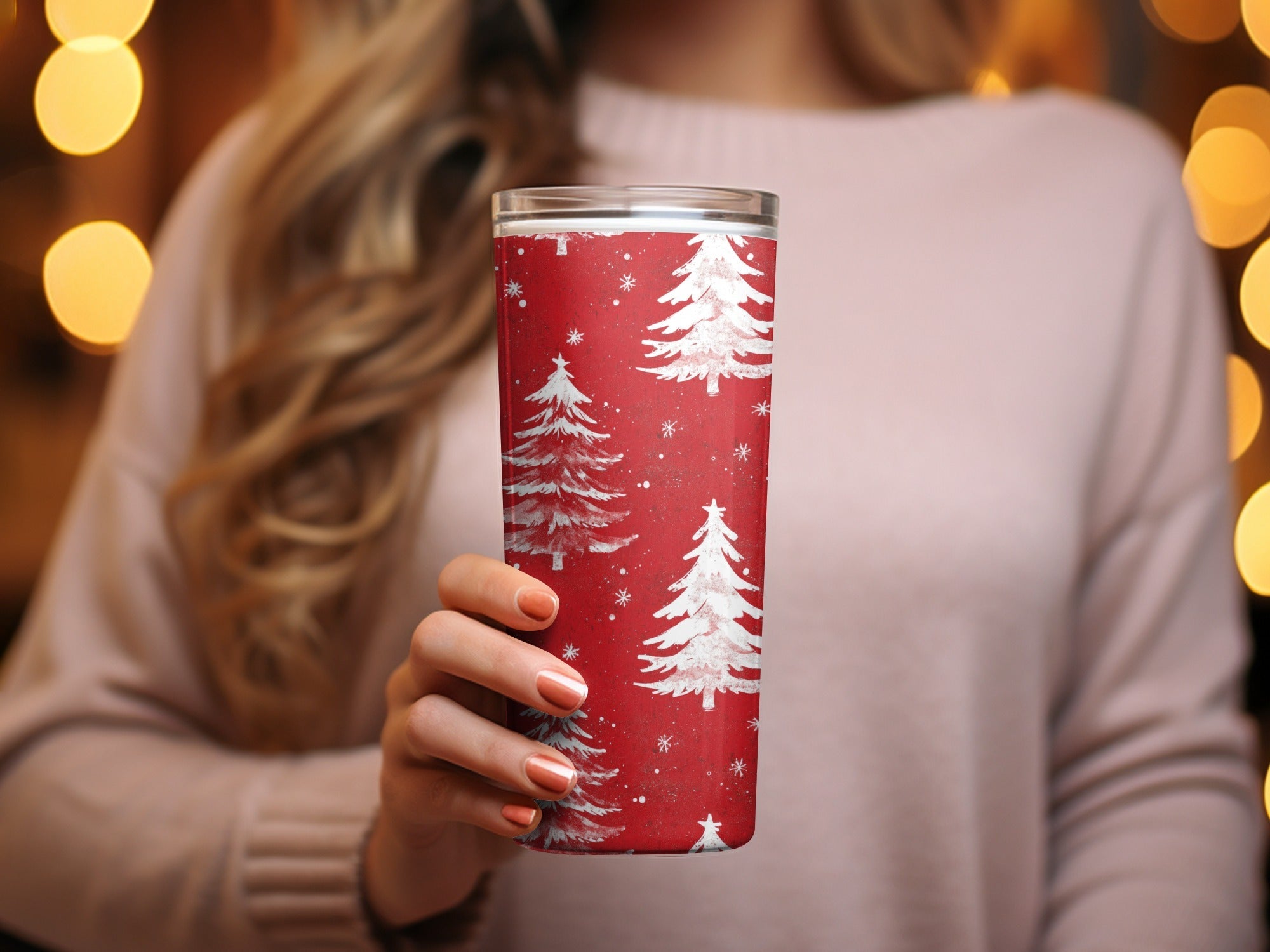 Red Christmas Tree Digital Paper, White Pine Tree Pattern, Holiday Scrapbook Paper, Winter Seamless Pattern, Christmas Background - Moore and Mountain