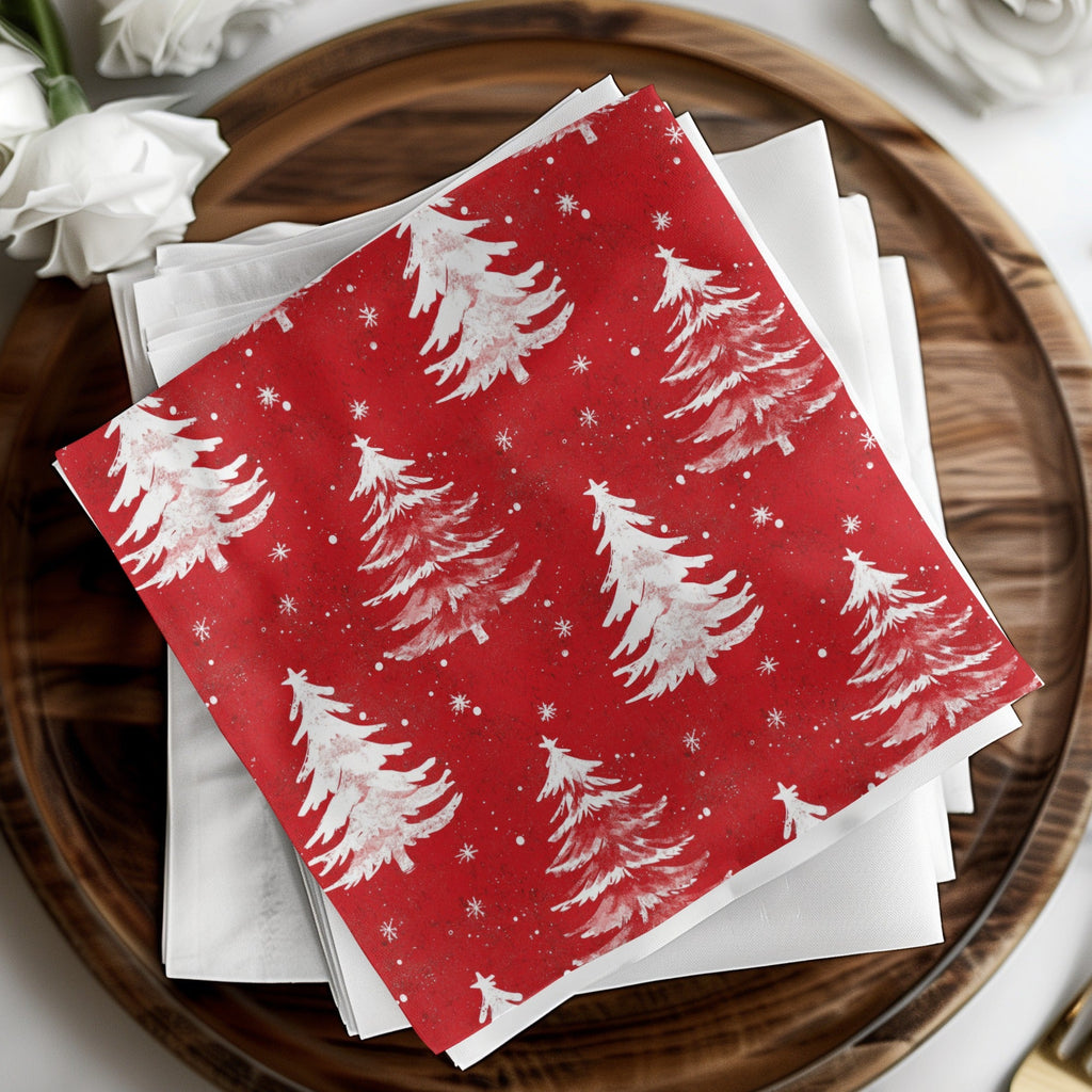 Red Christmas Tree Digital Paper, White Pine Tree Pattern, Holiday Scrapbook Paper, Winter Seamless Pattern, Christmas Background - Moore and Mountain