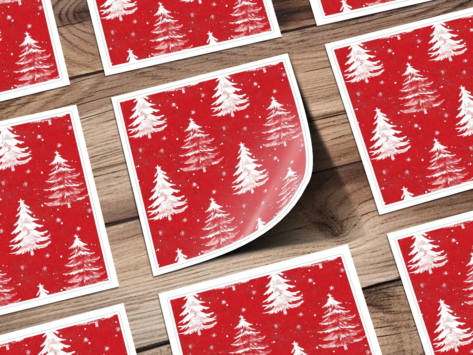 Red Christmas Tree Digital Paper, White Pine Tree Pattern, Holiday Scrapbook Paper, Winter Seamless Pattern, Christmas Background - Moore and Mountain