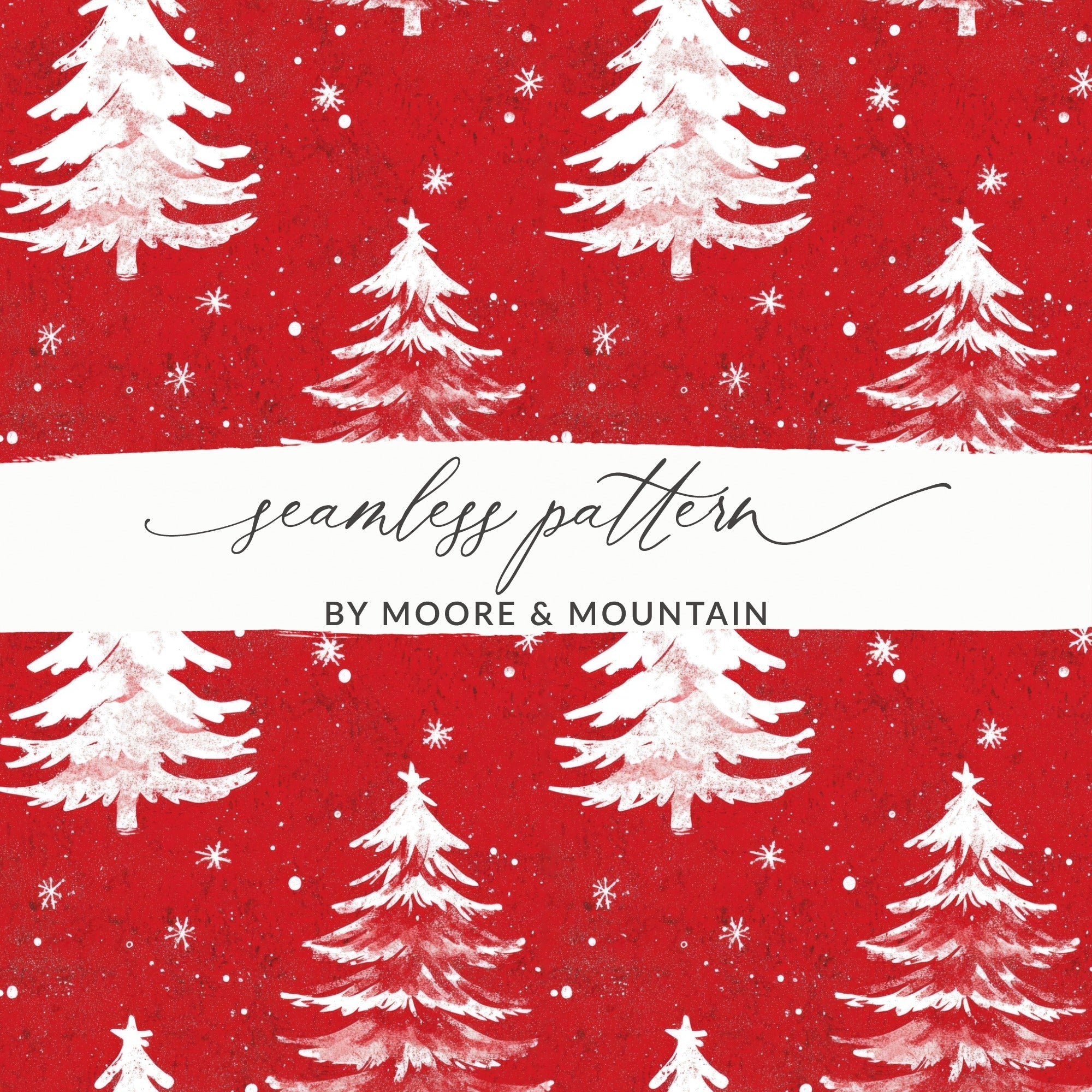 Red Christmas Tree Digital Paper, White Pine Tree Pattern, Holiday Scrapbook Paper, Winter Seamless Pattern, Christmas Background - Moore and Mountain