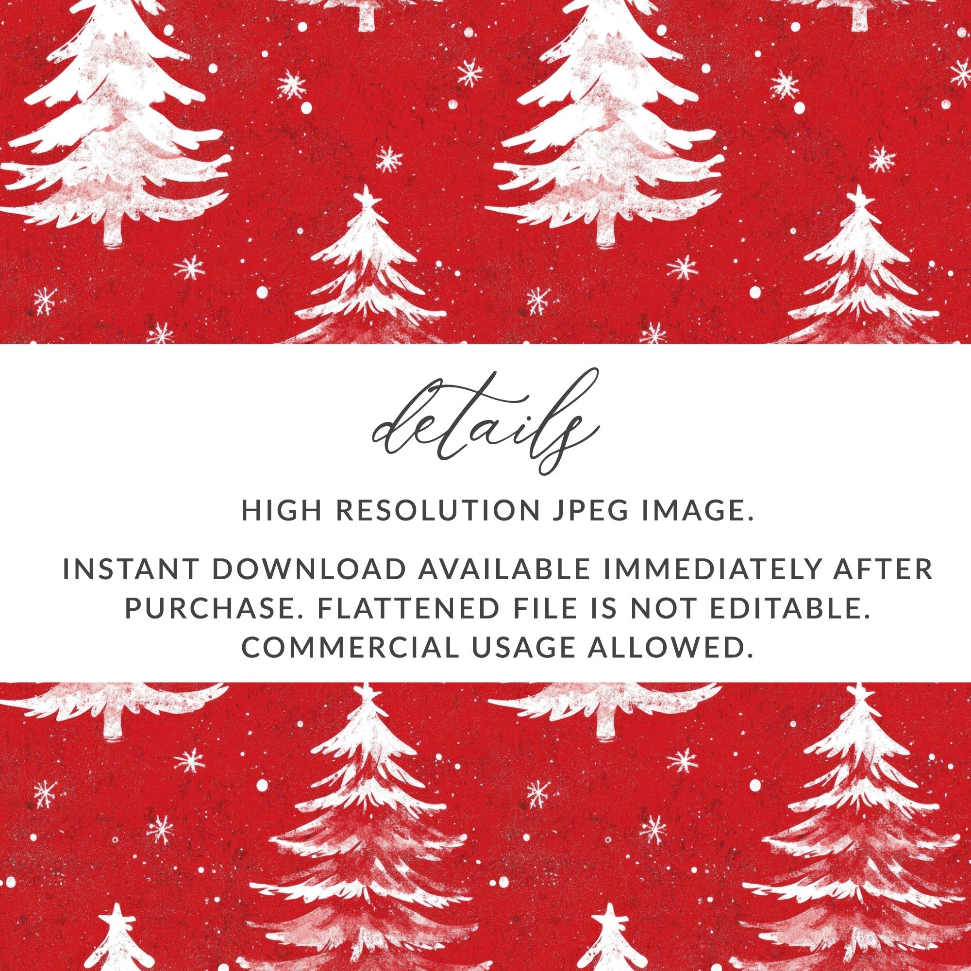 Red Christmas Tree Digital Paper, White Pine Tree Pattern, Holiday Scrapbook Paper, Winter Seamless Pattern, Christmas Background - Moore and Mountain