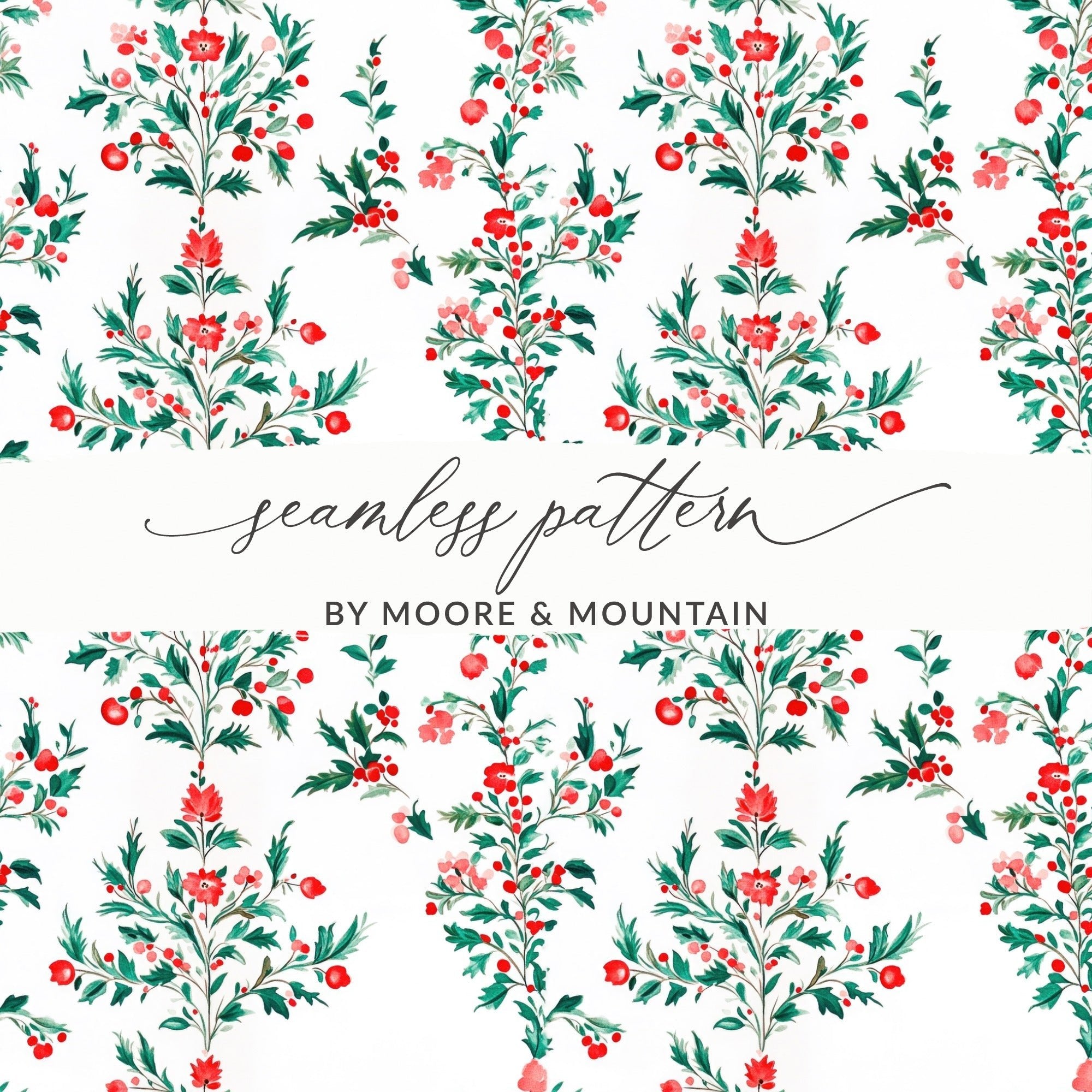 Red Floral Digital Paper, Seamless Botanical Pattern, Watercolor Flowers Background, Scrapbooking Paper, Fabric Design, Digital Download - Moore and Mountain