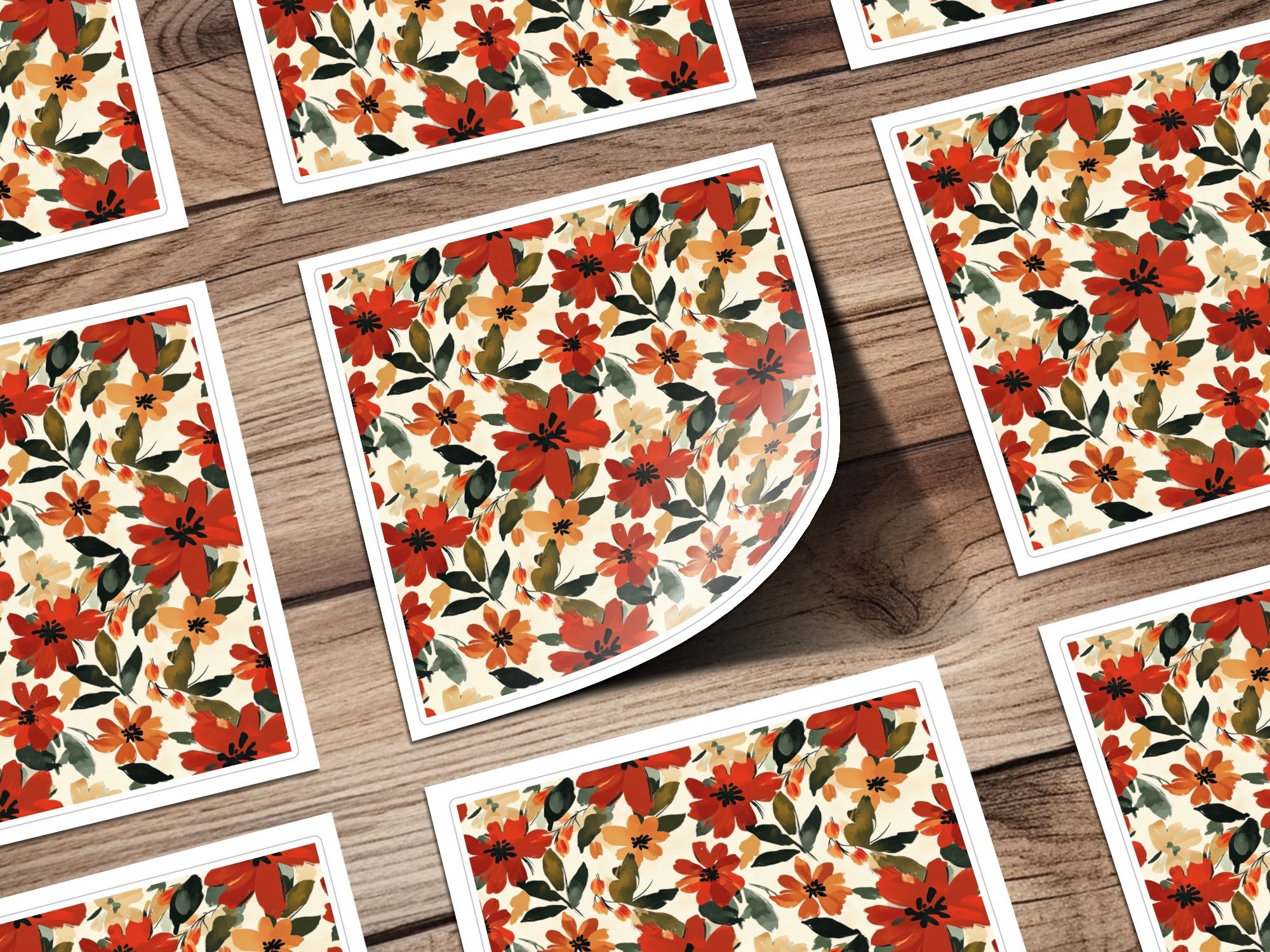 Red Floral Digital Paper, Watercolor Flower Pattern, Seamless Autumn Bloom Design, Fabric Design, Digital Download (120) - Moore and Mountain