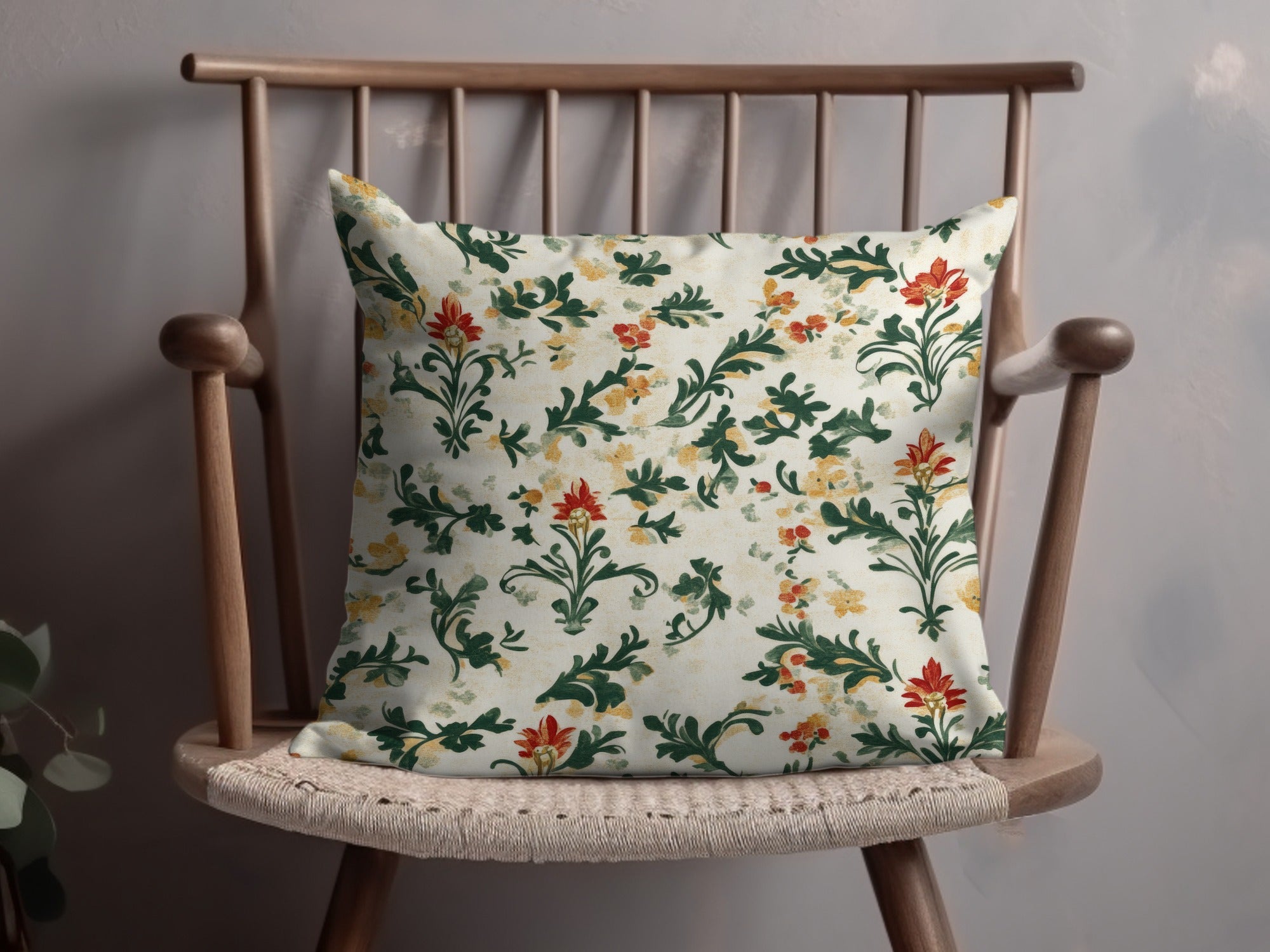 Red Flower Digital Paper, Green Leaves Pattern, Vintage Floral Design, Printable Scrapbook Paper, Fall, Winter Digital Background - Moore and Mountain