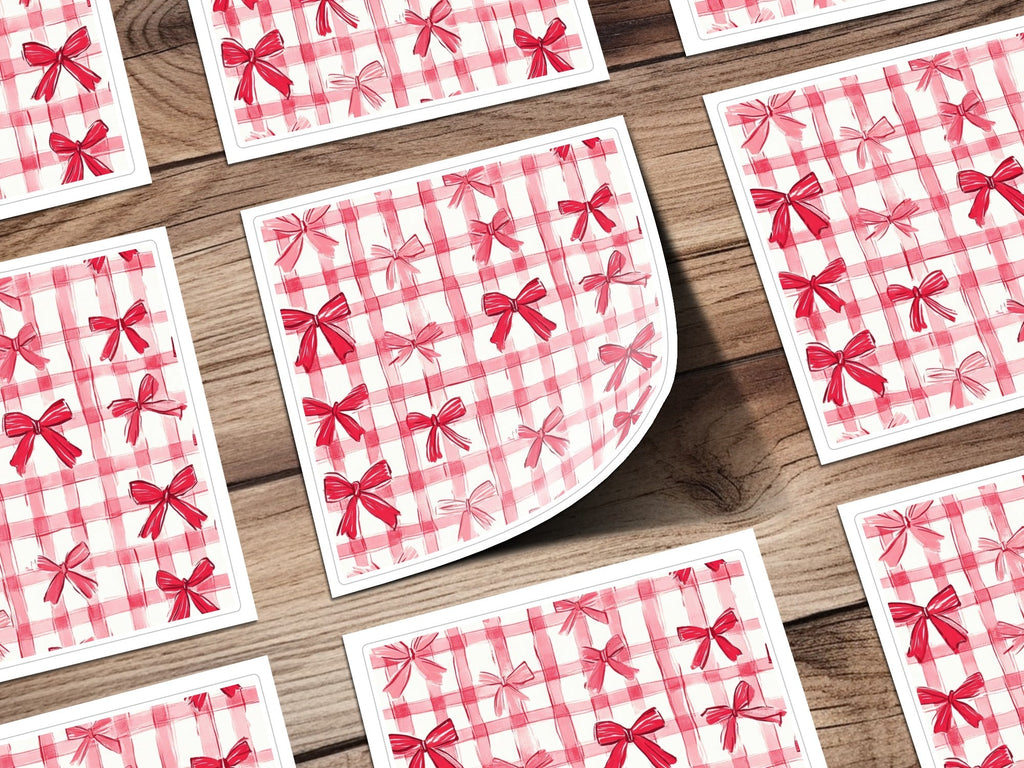 Red Gingham Bows, Digital Paper, Seamless Pattern, Plaid Texture, Fabric Design, Scrapbooking Paper, Commercial Use, Two Scales - Moore and Mountain