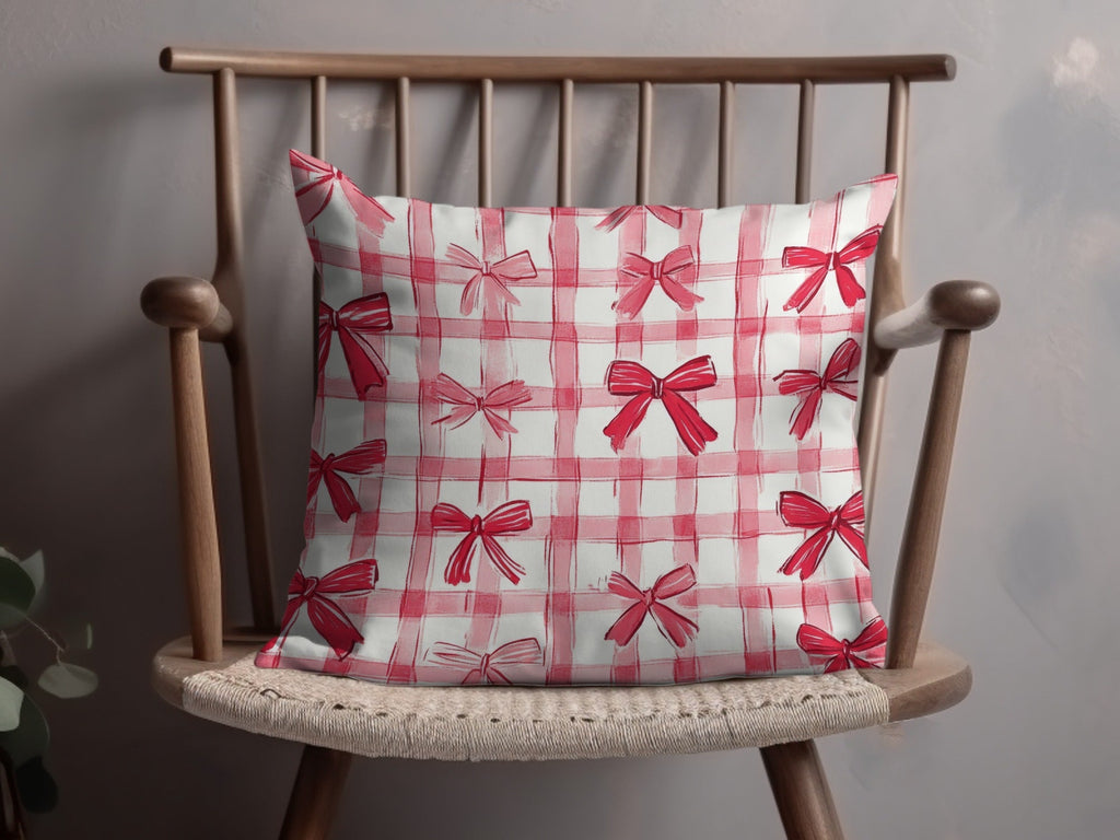 Red Gingham Bows, Digital Paper, Seamless Pattern, Plaid Texture, Fabric Design, Scrapbooking Paper, Commercial Use, Two Scales - Moore and Mountain