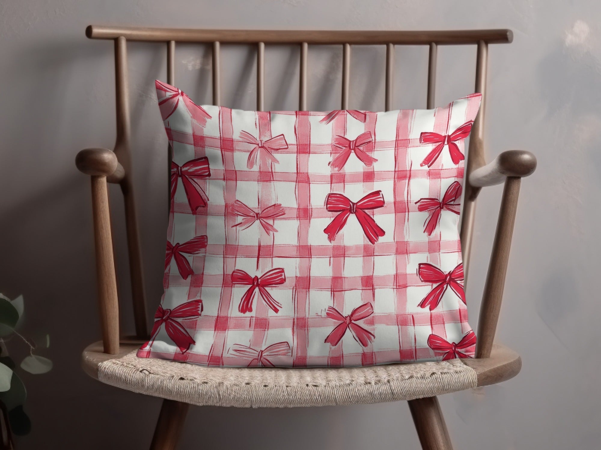 Red Gingham Bows, Digital Paper, Seamless Pattern, Plaid Texture, Fabric Design, Scrapbooking Paper, Commercial Use, Two Scales - Moore and Mountain