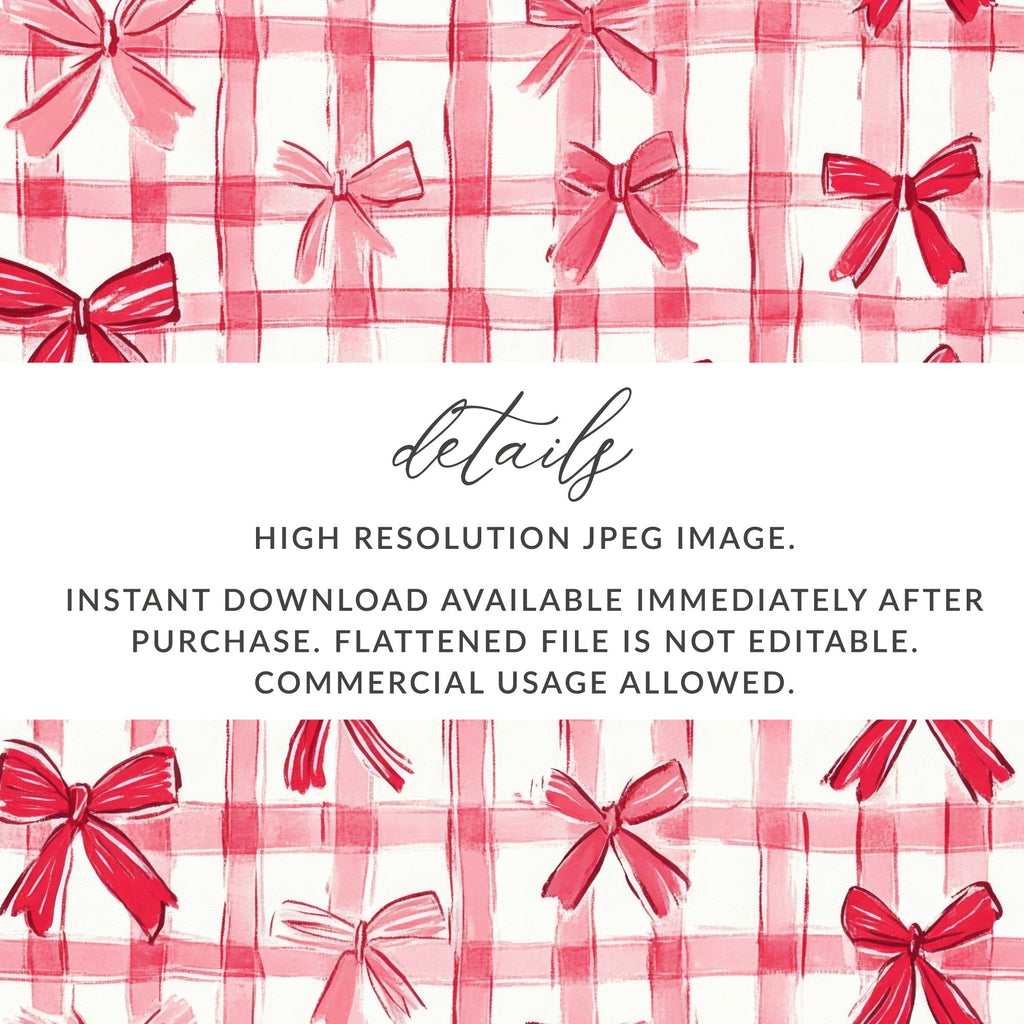 Red Gingham Bows, Digital Paper, Seamless Pattern, Plaid Texture, Fabric Design, Scrapbooking Paper, Commercial Use, Two Scales - Moore and Mountain