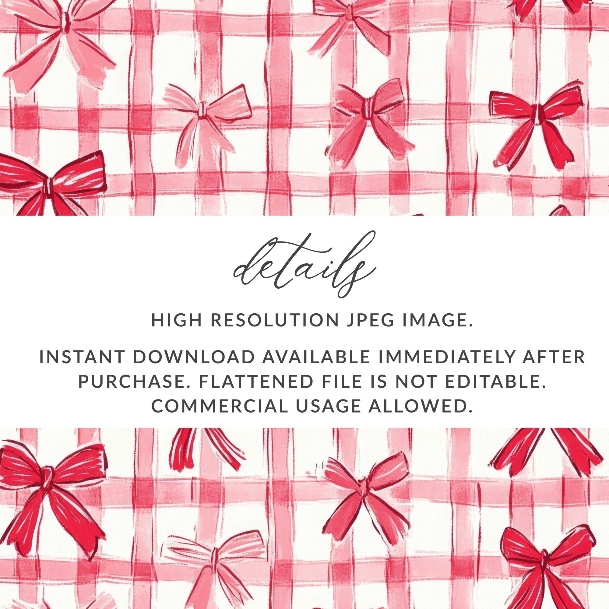 Red Gingham Bows, Digital Paper, Seamless Pattern, Plaid Texture, Fabric Design, Scrapbooking Paper, Commercial Use, Two Scales - Moore and Mountain