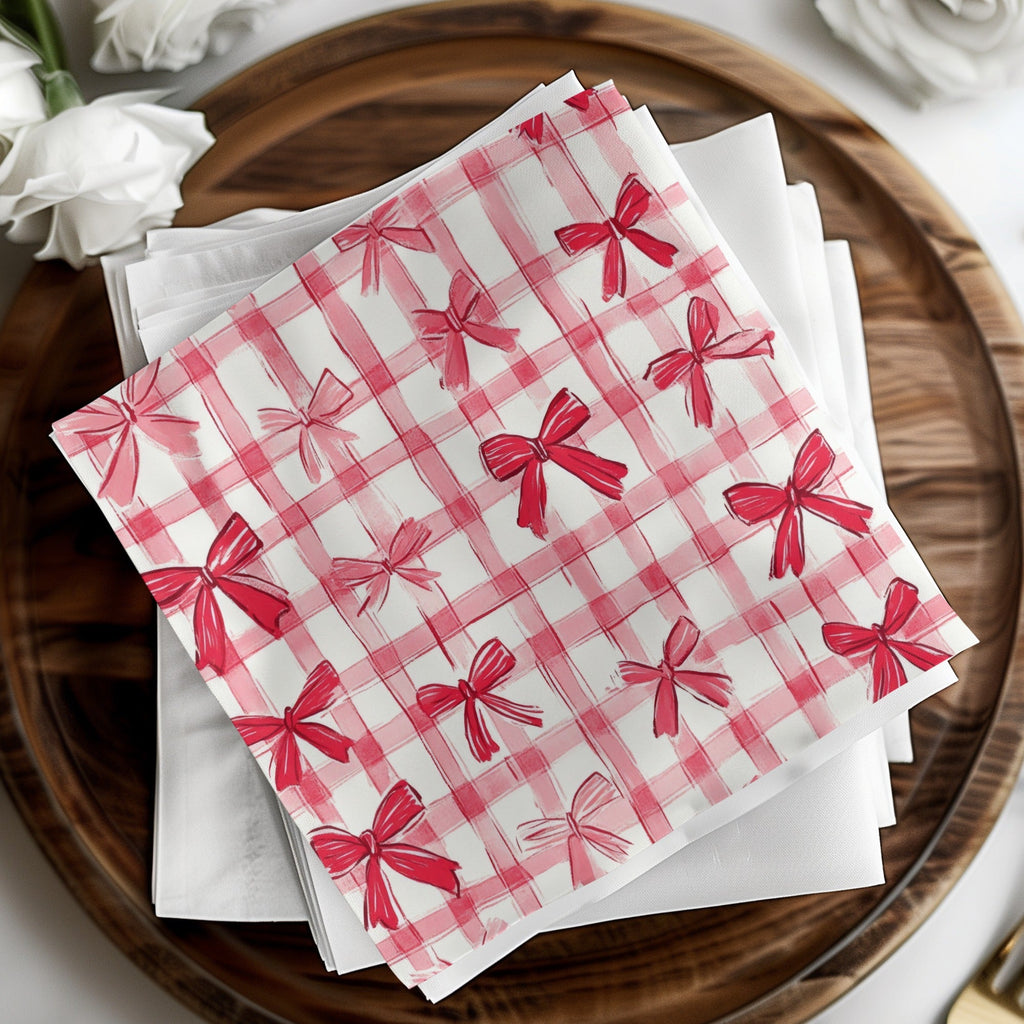 Red Gingham Bows, Digital Paper, Seamless Pattern, Plaid Texture, Fabric Design, Scrapbooking Paper, Commercial Use, Two Scales - Moore and Mountain