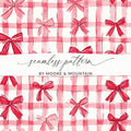 Red Gingham Bows, Digital Paper, Seamless Pattern, Plaid Texture, Fabric Design, Scrapbooking Paper, Commercial Use, Two Scales - Moore and Mountain