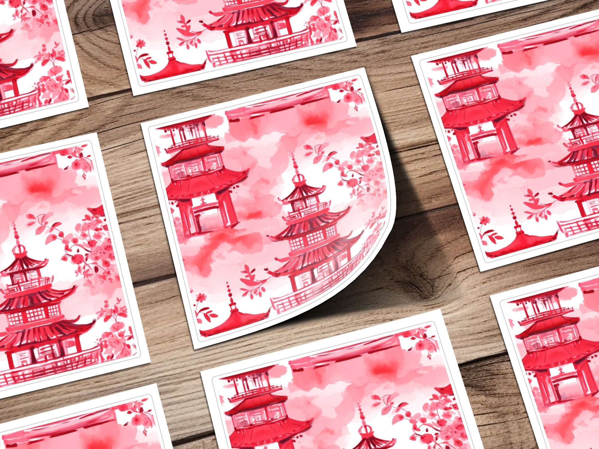 Red Pagoda Digital Paper, Japanese Seamless Pattern, Oriental Design, Scrapbook Paper, Asian Fabric, Chinoiserie Printable Paper, Digital - Moore and Mountain