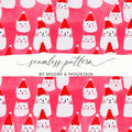 Red Pink Cat Santa Hat Digital Paper, Christmas Kitten Pattern, Holiday Pet Fabric Design, Winter Festive Download, Seamless - Moore and Mountain