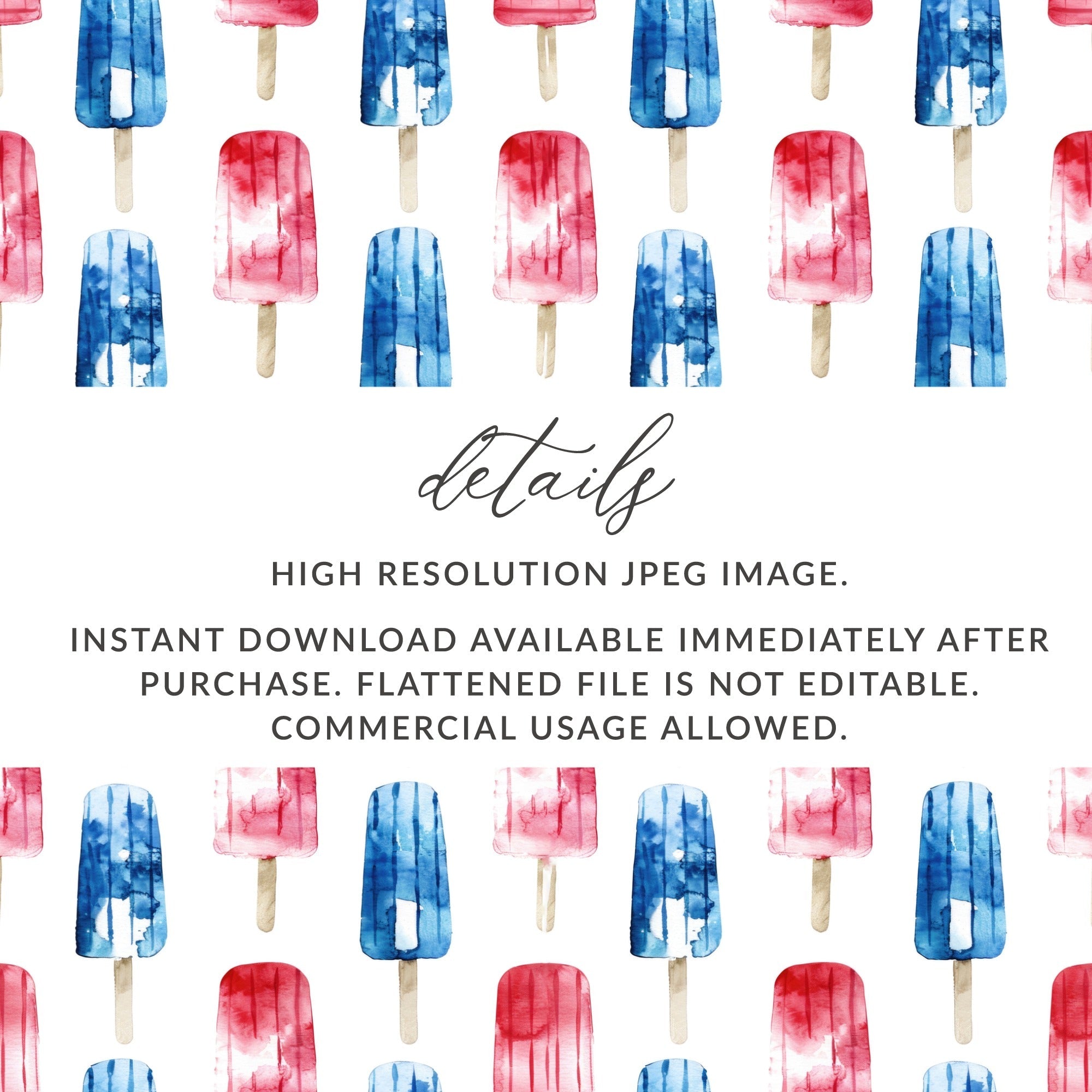 Red White Blue Digital Paper, Watercolor Popsicle Pattern, Summer Seamless Pattern, 4th of July Digital Paper, Patriotic Design - Moore and Mountain