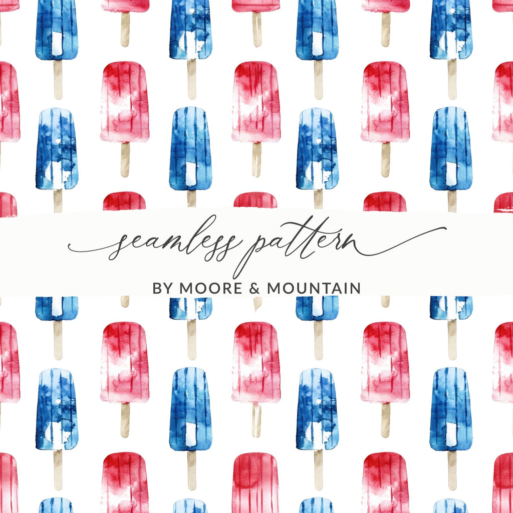 Red White Blue Digital Paper, Watercolor Popsicle Pattern, Summer Seamless Pattern, 4th of July Digital Paper, Patriotic Design - Moore and Mountain