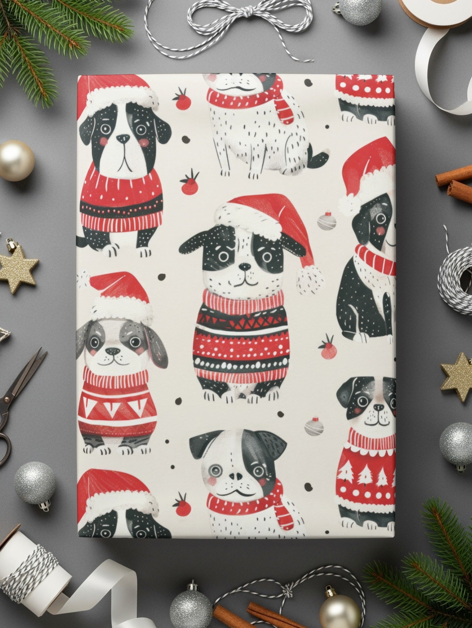 Red Winter Dogs in Santa Hats Pattern Repeat Digital - Moore and Mountain