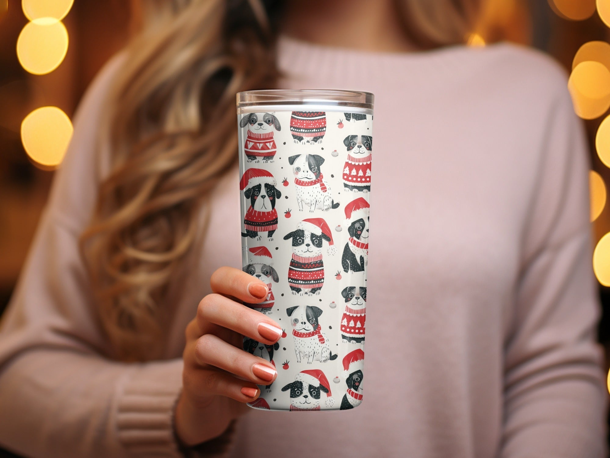 Red Winter Dogs in Santa Hats Pattern Repeat Digital - Moore and Mountain