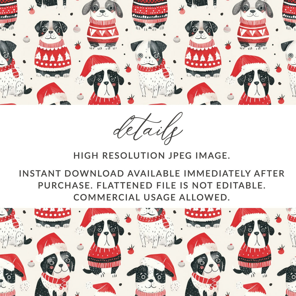 Red Winter Dogs in Santa Hats Pattern Repeat Digital - Moore and Mountain