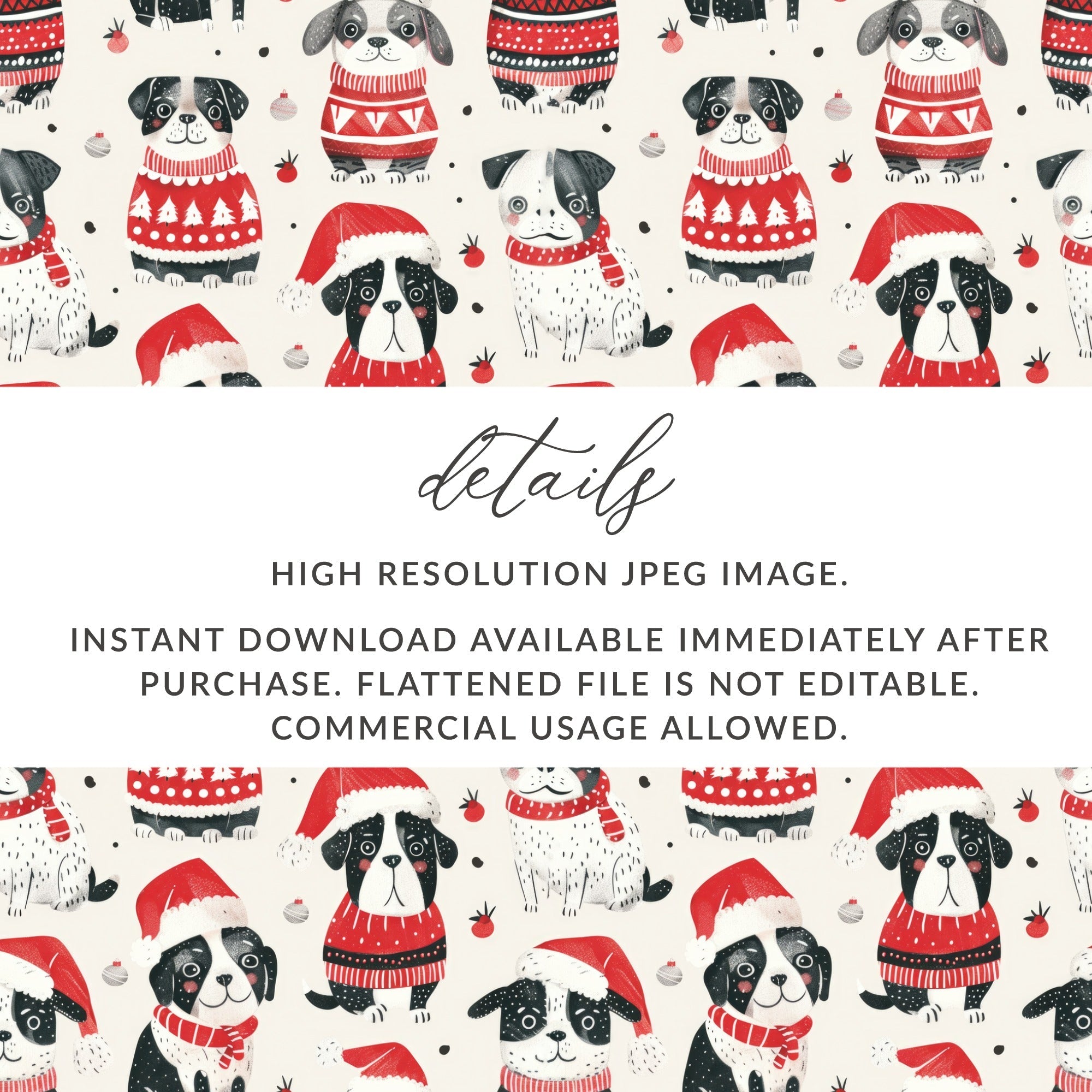 Red Winter Dogs in Santa Hats Pattern Repeat Digital - Moore and Mountain