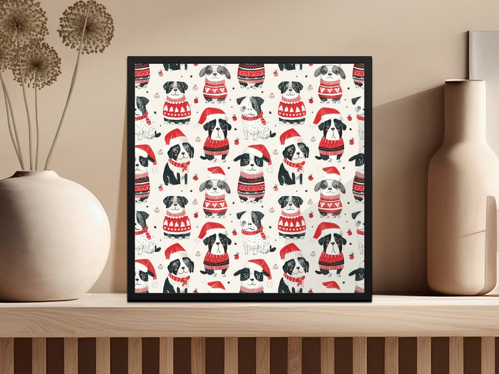 Red Winter Dogs in Santa Hats Pattern Repeat Digital - Moore and Mountain