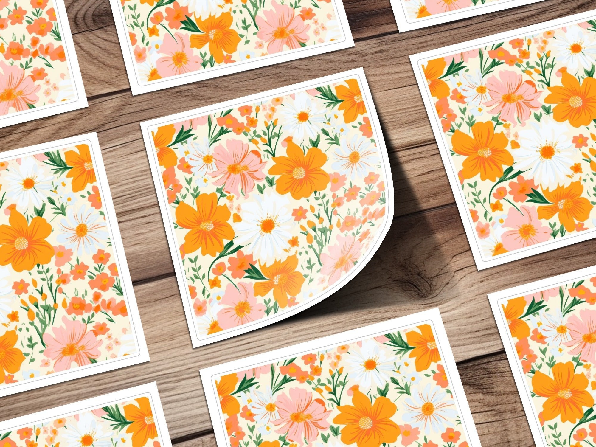 Retro Orange and Pink Bold Blooms Floral Background for POD Commercial Use - Moore and Mountain