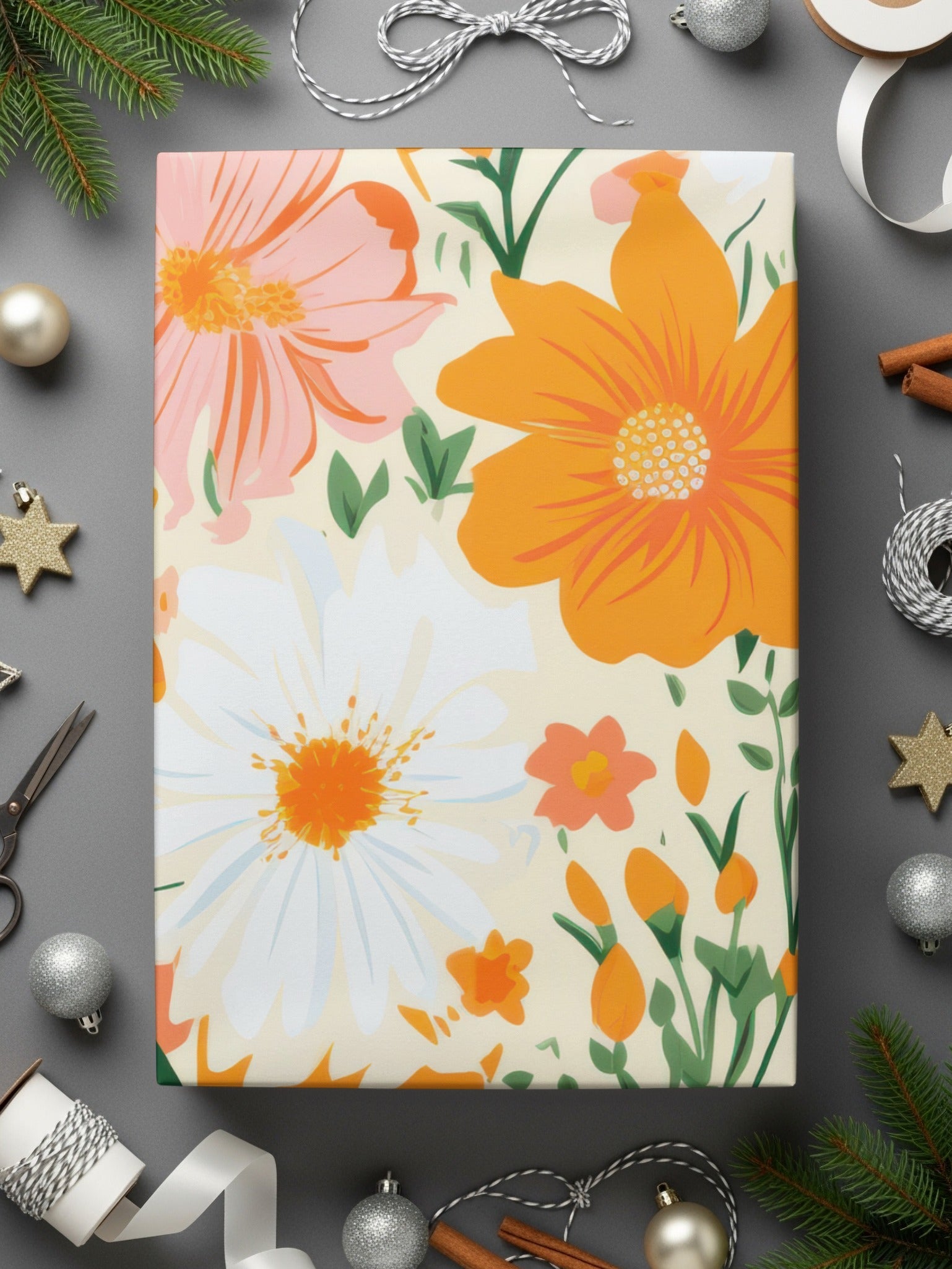 Retro Orange and Pink Bold Blooms Floral Background for POD Commercial Use - Moore and Mountain