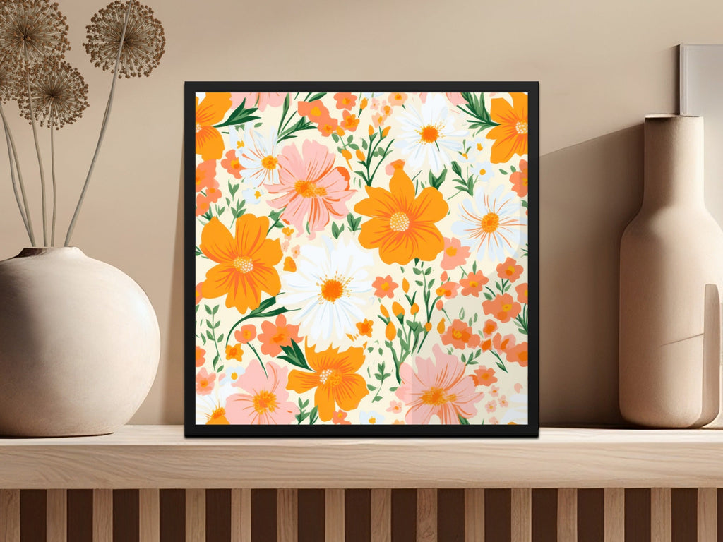 Retro Orange and Pink Bold Blooms Floral Background for POD Commercial Use - Moore and Mountain