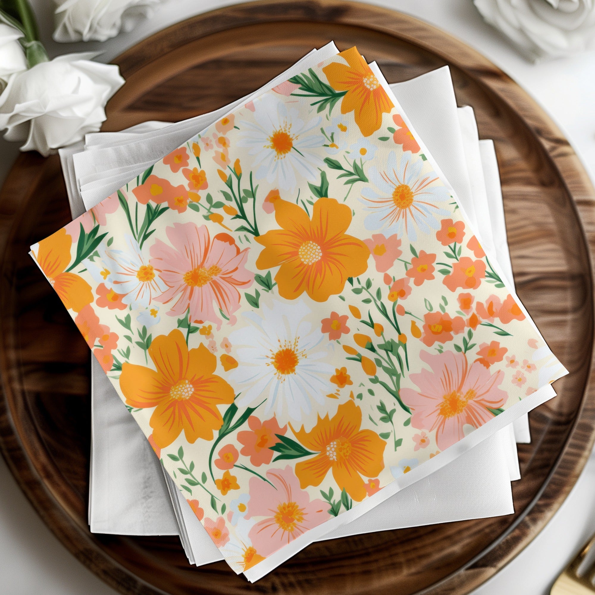 Retro Orange and Pink Bold Blooms Floral Background for POD Commercial Use - Moore and Mountain