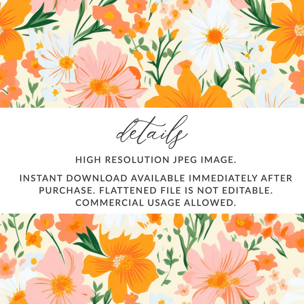 Retro Orange and Pink Bold Blooms Floral Background for POD Commercial Use - Moore and Mountain