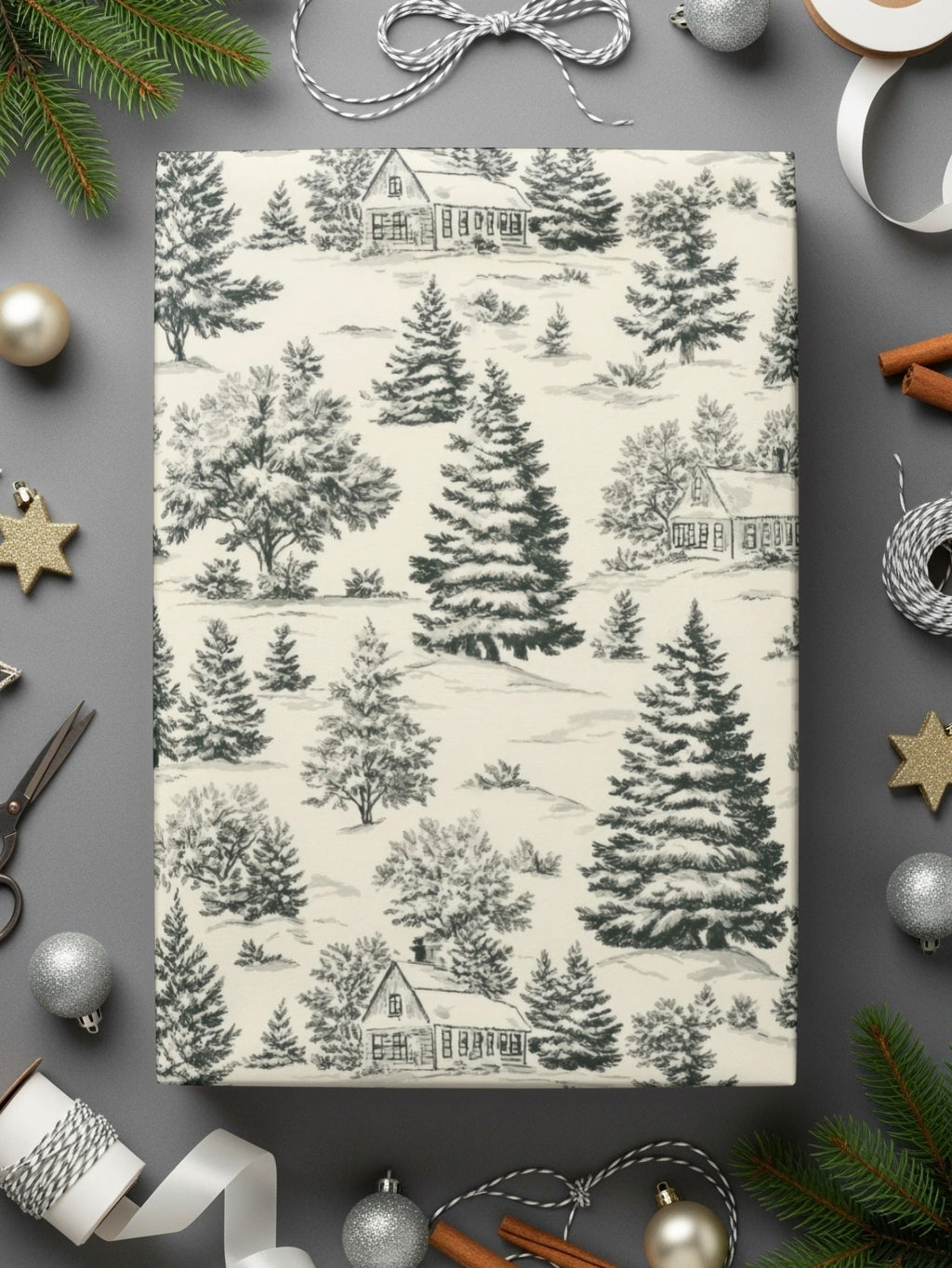 Rustic Winter Forest Toile Pattern Drawing Digital - Moore and Mountain
