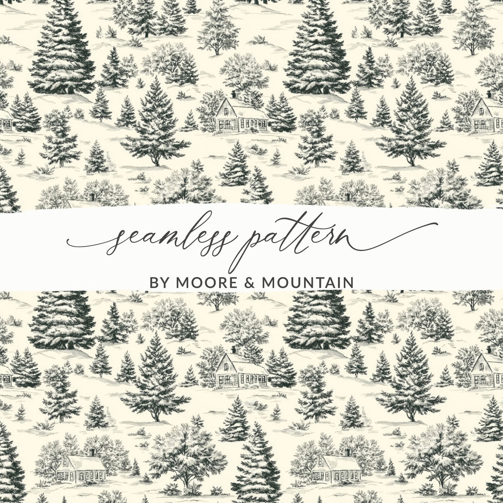 Rustic Winter Forest Toile Pattern Drawing Digital - Moore and Mountain