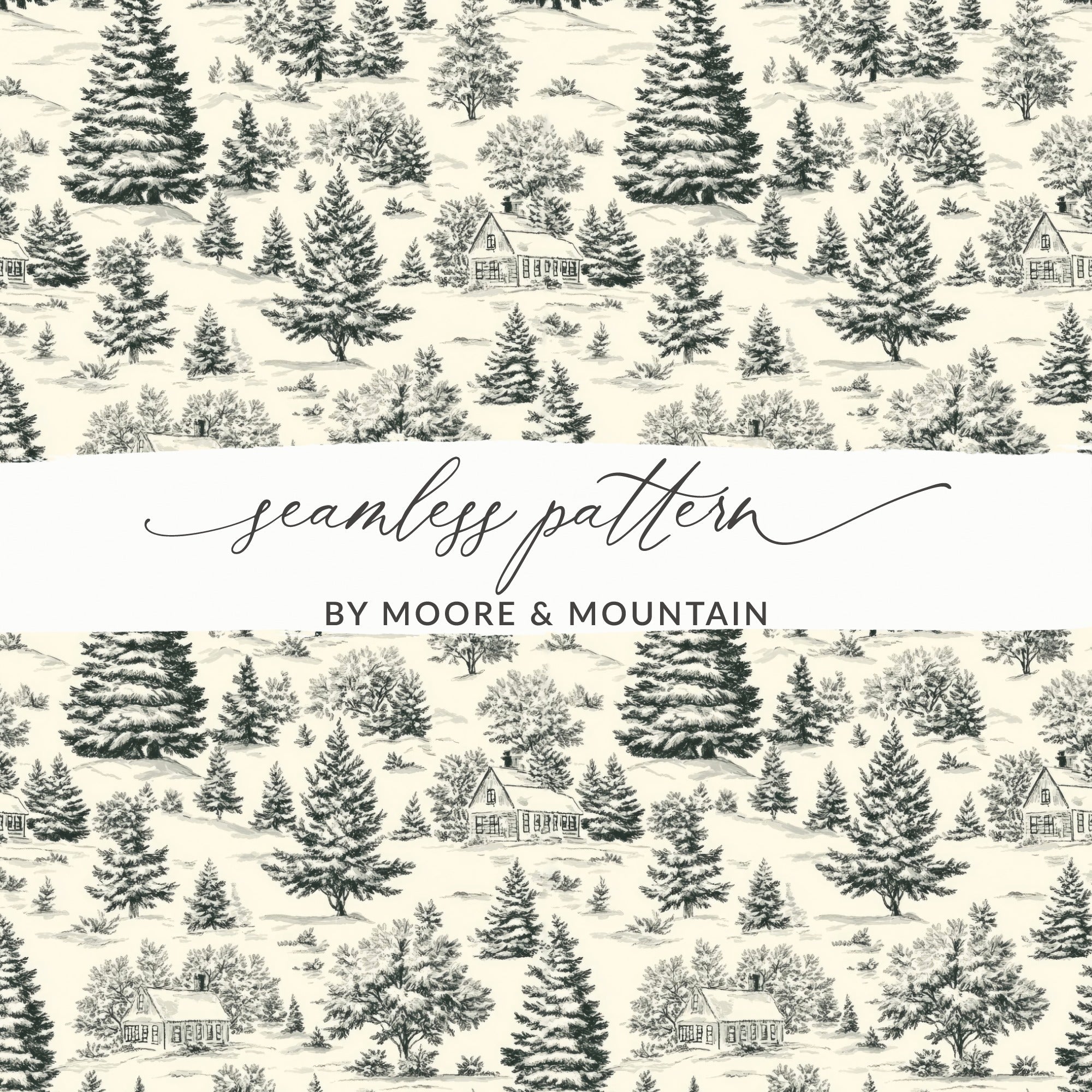 Rustic Winter Forest Toile Pattern Drawing Digital - Moore and Mountain