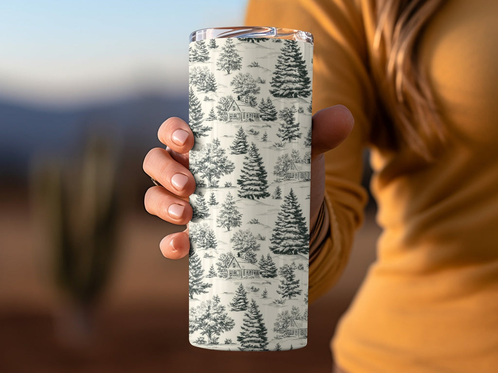 Rustic Winter Forest Toile Pattern Drawing Digital - Moore and Mountain